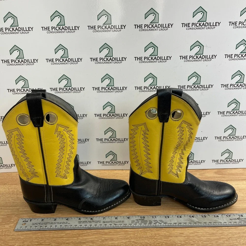 A Jama Products Yellow and Black Leather Western Cowboy Boots Size 2 youth boys